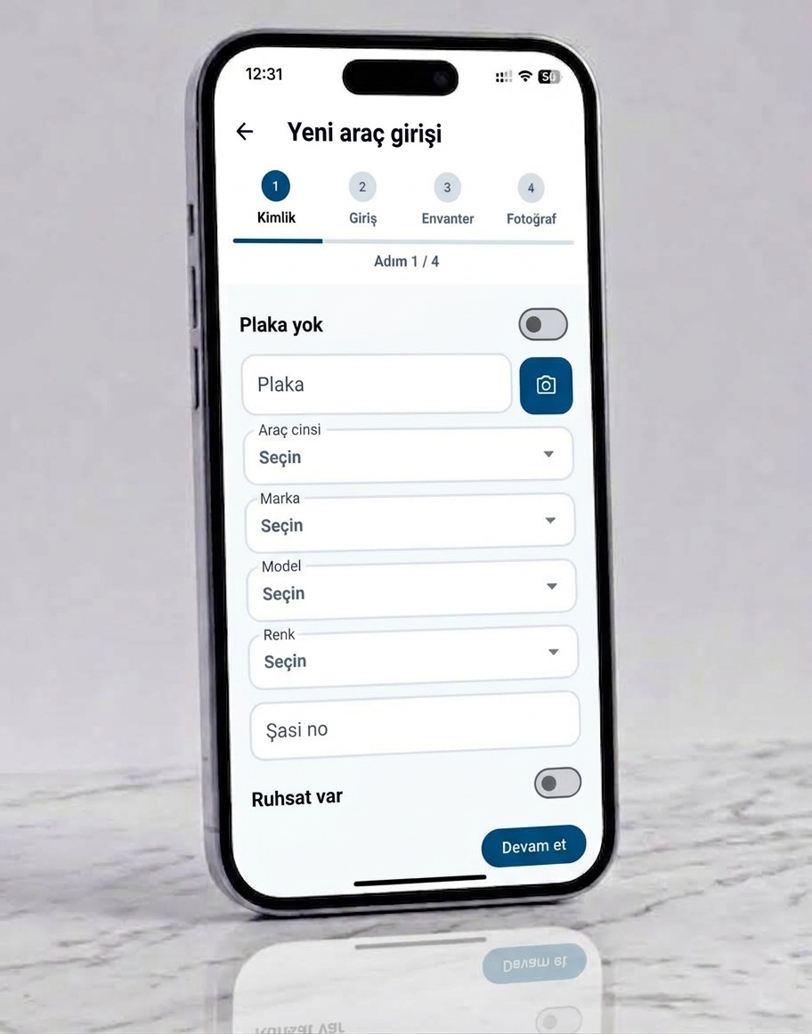 Mobil uygulamada yeni araç girişi